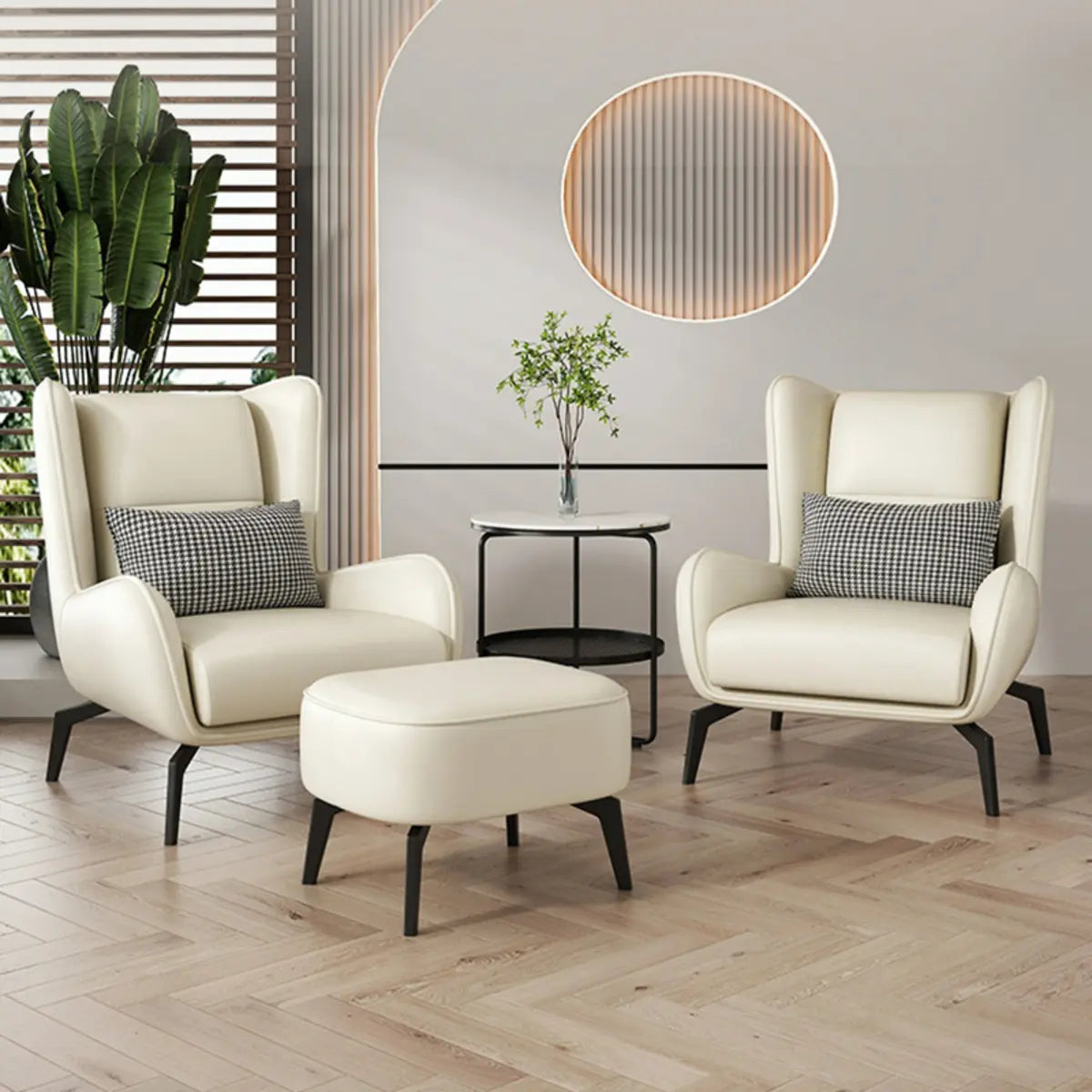 Grey Water Resistant Leather Flared Arm Wingback Chair Image - 7