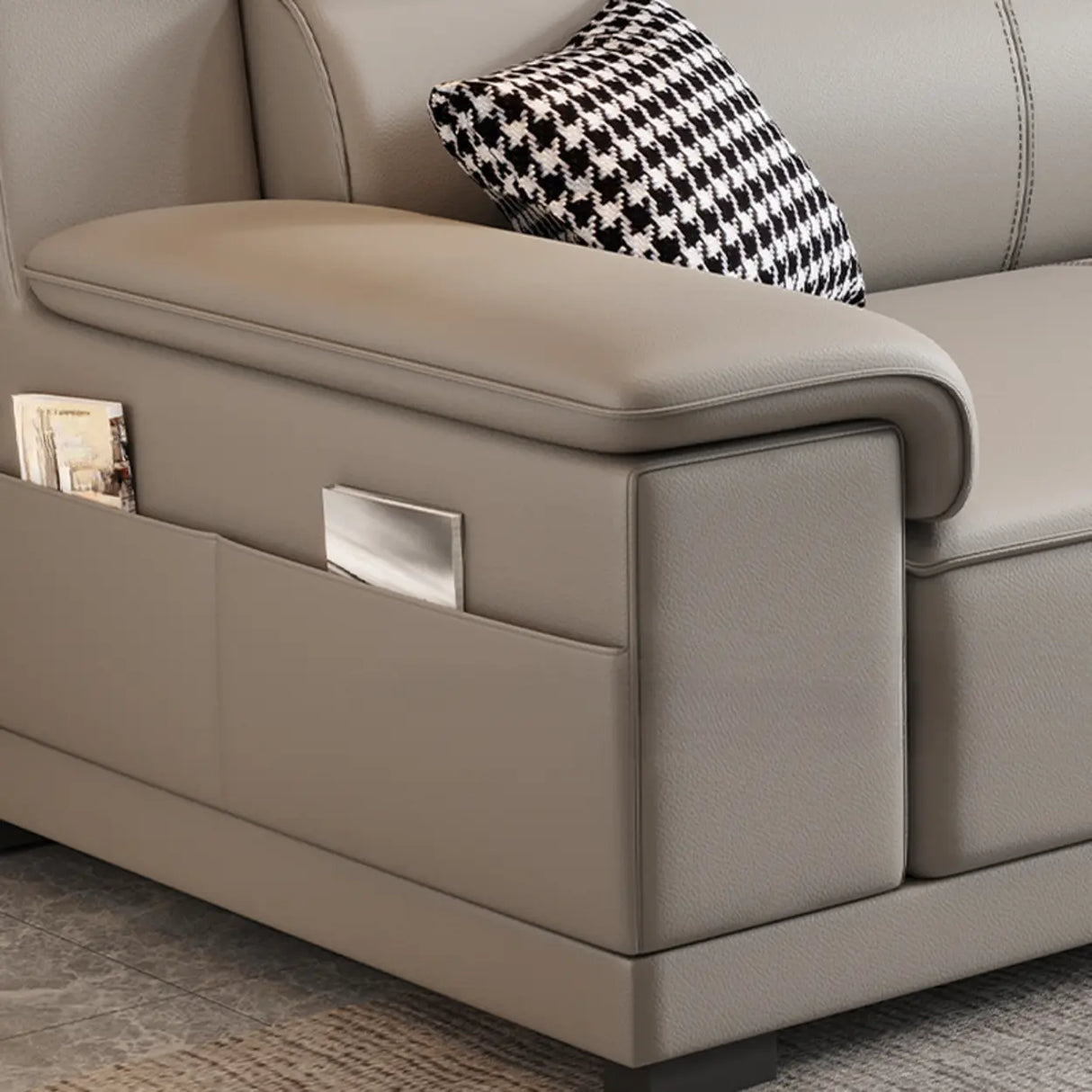Grey Water Resistant Leather Foam Fill Storage Sofa Image - 12