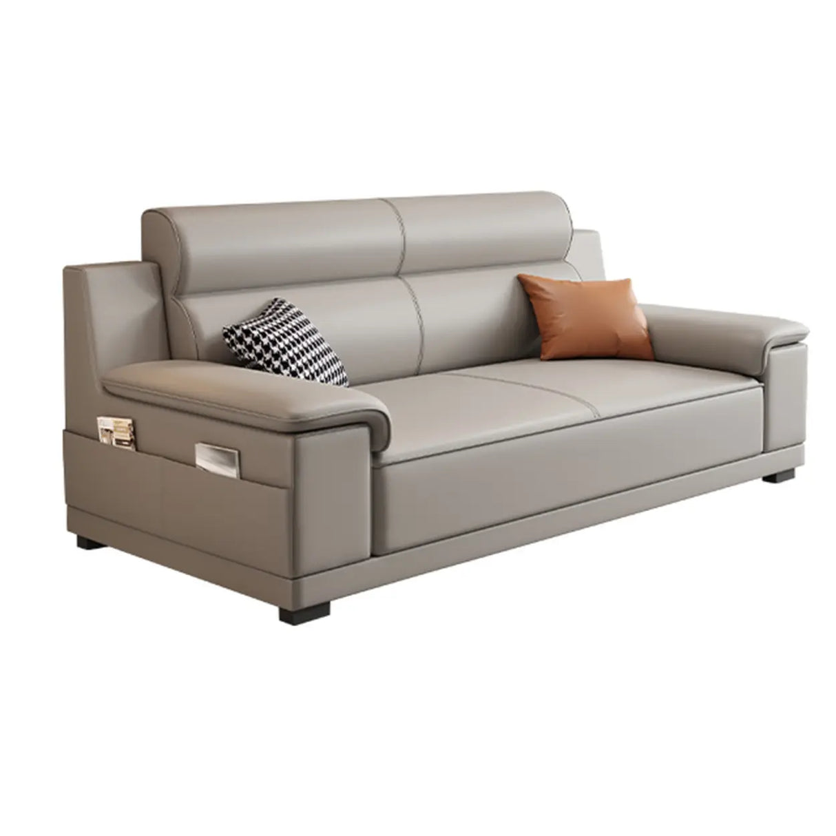 Grey Water Resistant Leather Foam Fill Storage Sofa Image - 3