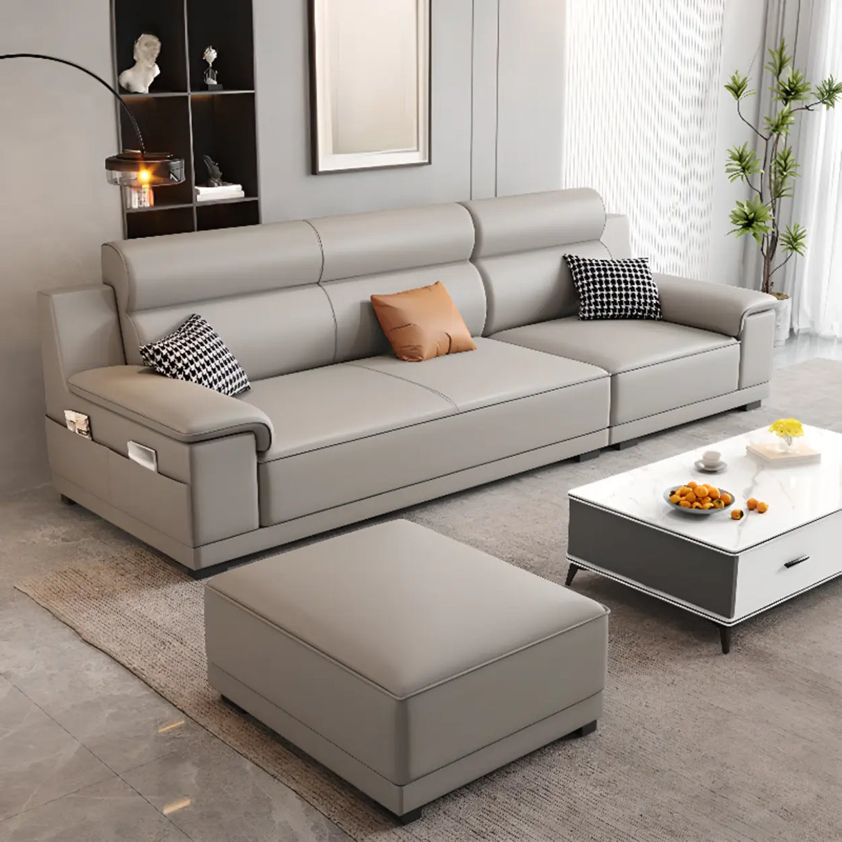 Grey Water Resistant Leather Foam Fill Storage Sofa Image - 6