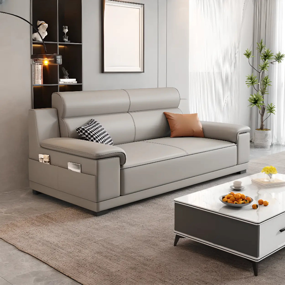 Grey Water Resistant Leather Foam Fill Storage Sofa Image - 8