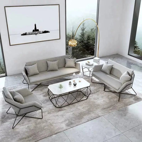 Grey Waterproof Fabrics Upholstered Back Sofa Set Image - 1