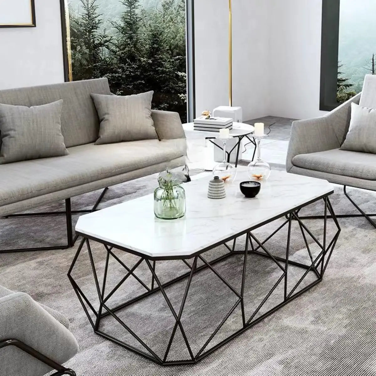 Grey Waterproof Fabrics Upholstered Back Sofa Set Image - 3