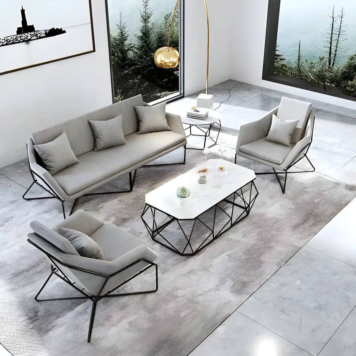 Grey Waterproof Fabrics Upholstered Back Sofa Set Image - 4