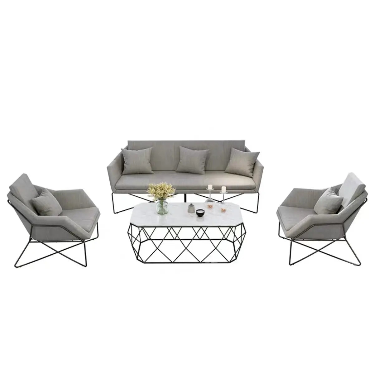 Grey Waterproof Fabrics Upholstered Back Sofa Set Image - 5