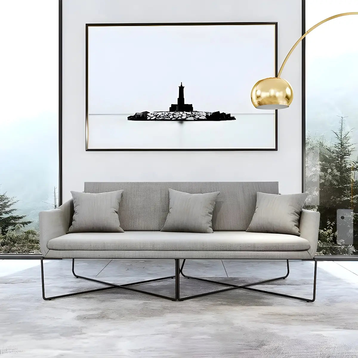 Grey Waterproof Fabrics Upholstered Back Sofa Set Image - 8