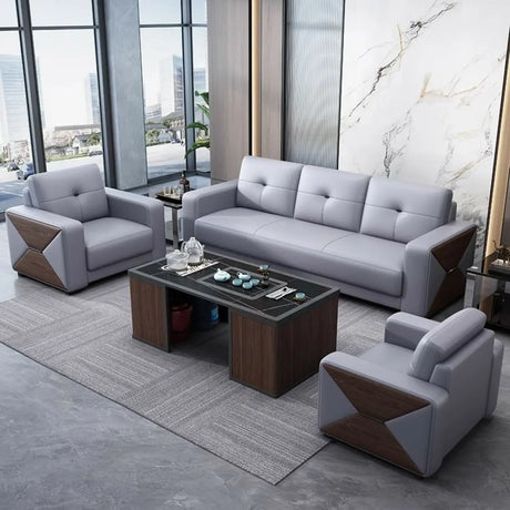 Grey Waterproof Faux Leather Upholstered Back Sofa Image - 1