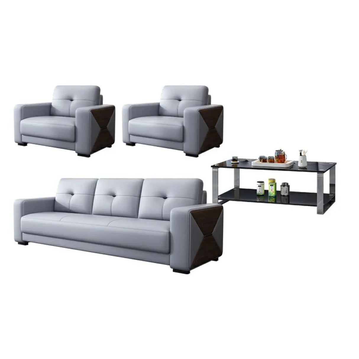 Grey Waterproof Faux Leather Upholstered Back Sofa Image - 10