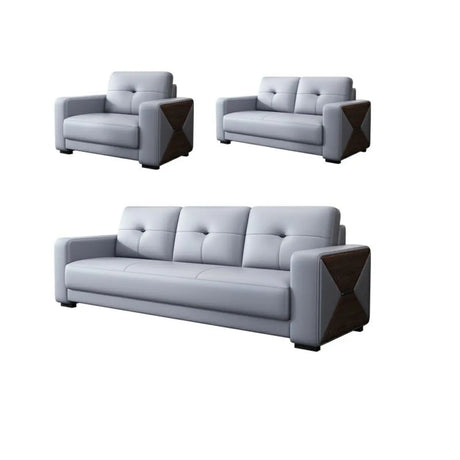Grey Waterproof Faux Leather Upholstered Back Sofa Image - 2
