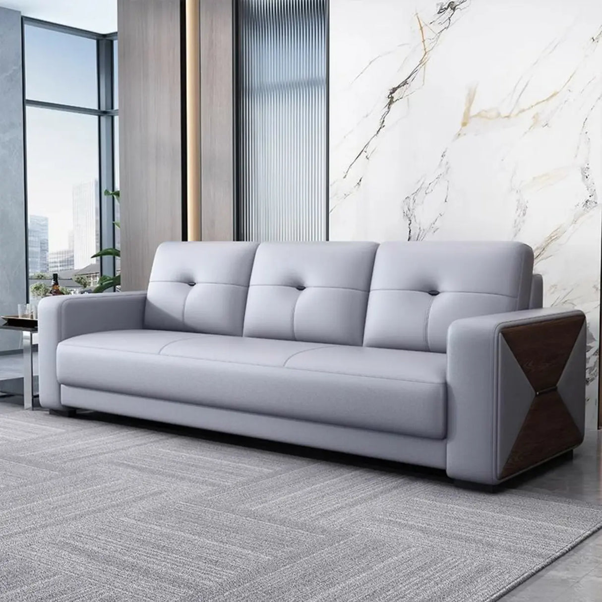 Grey Waterproof Faux Leather Upholstered Back Sofa Image - 3