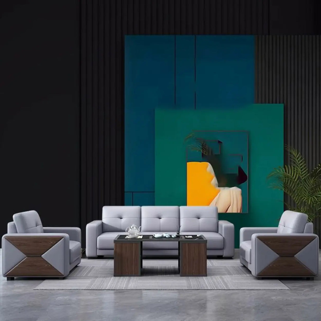 Grey Waterproof Faux Leather Upholstered Back Sofa Image - 5