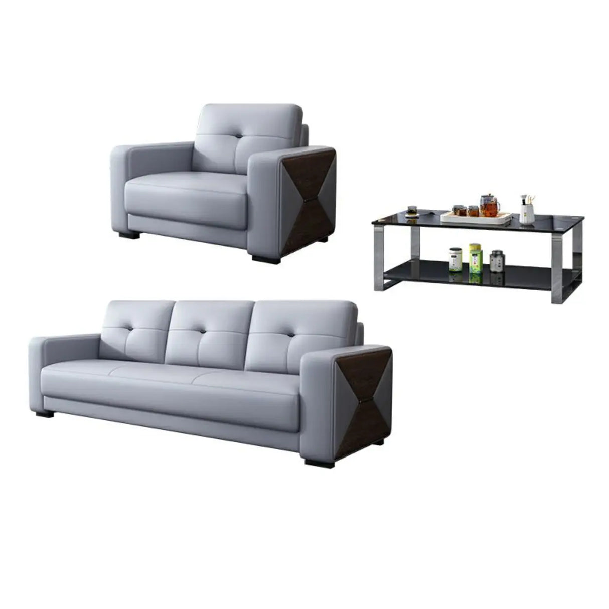 Grey Waterproof Faux Leather Upholstered Back Sofa Image - 6