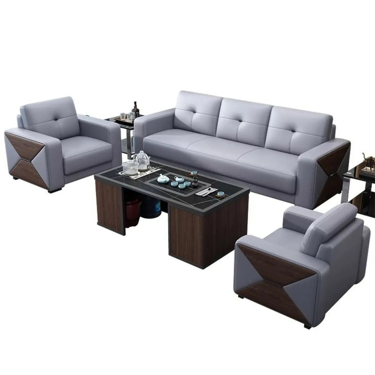 Grey Waterproof Faux Leather Upholstered Back Sofa Image - 9