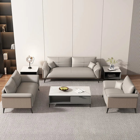 Grey Waterproof Faux Leather Upholstered Back Sofa Set Image - 1