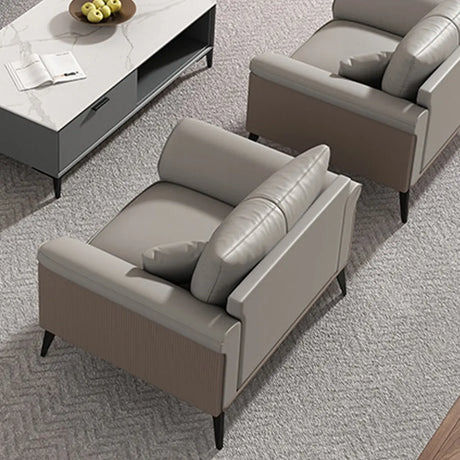 Grey Waterproof Faux Leather Upholstered Back Sofa Set Image - 2