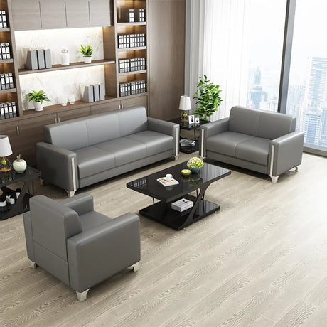 Grey Waterproof Leather Tight Back Sofa Seating Group Image - 1