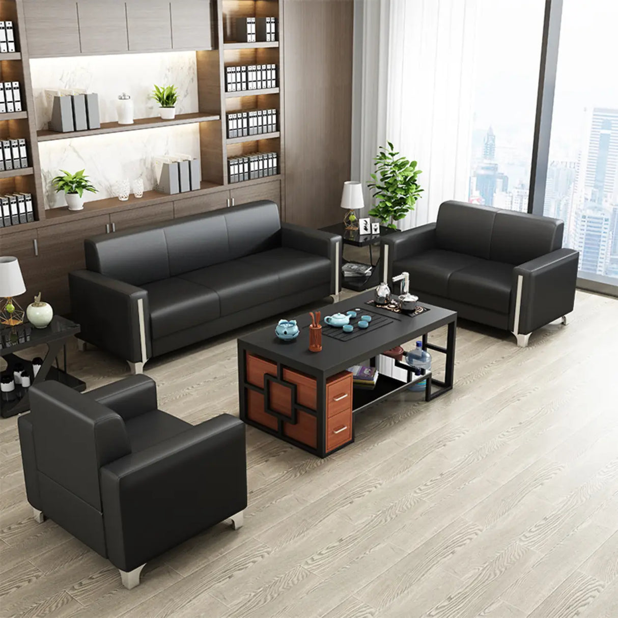 Grey Waterproof Leather Tight Back Sofa Seating Group Image - 4