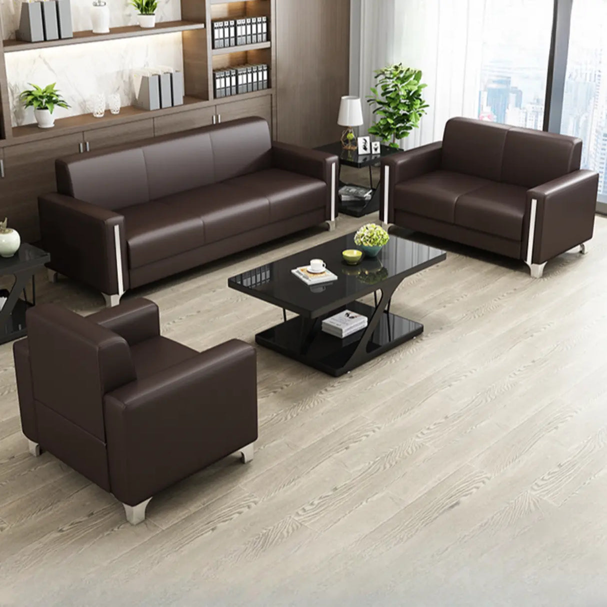 Grey Waterproof Leather Tight Back Sofa Seating Group Image - 6