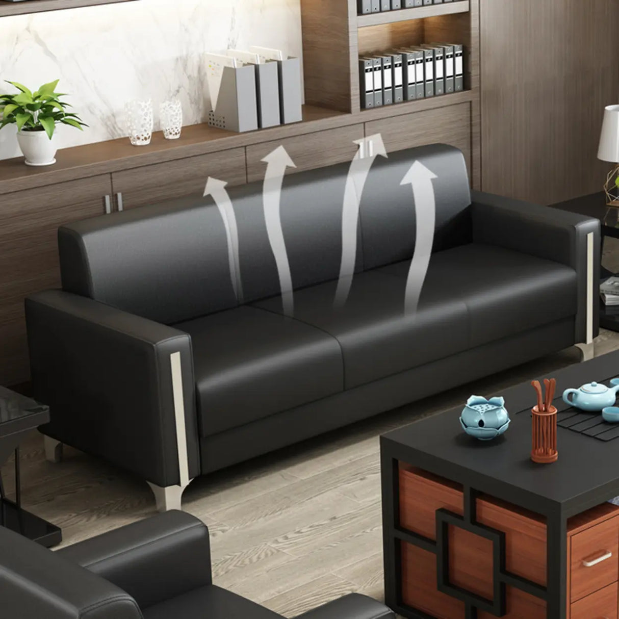 Grey Waterproof Leather Tight Back Sofa Seating Group Image - 8