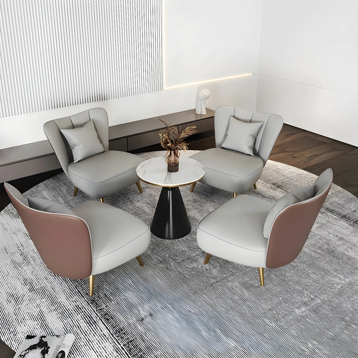 Grey Waterproof Leather Upholstered Back Chair Set Image - 1
