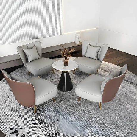 Grey Waterproof Leather Upholstered Back Chair Set Image - 1