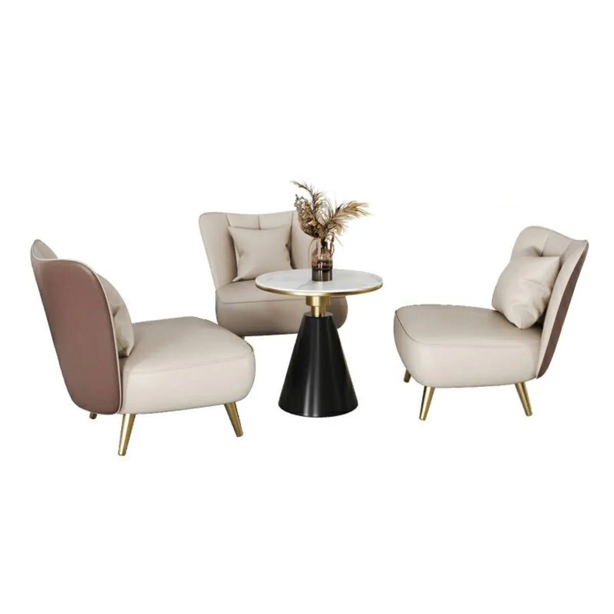 Grey Waterproof Leather Upholstered Back Chair Set Image - 13