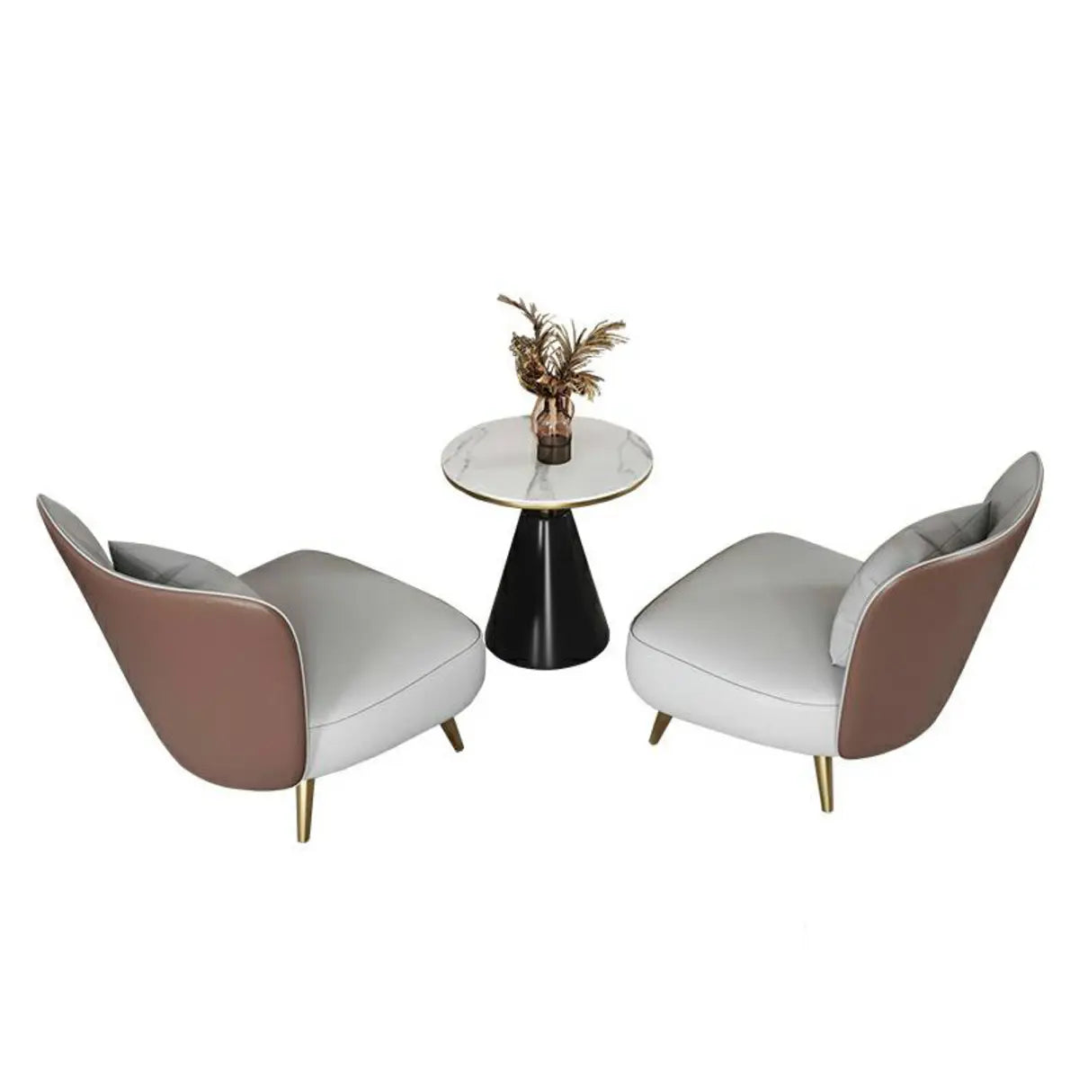 Grey Waterproof Leather Upholstered Back Chair Set Image - 3