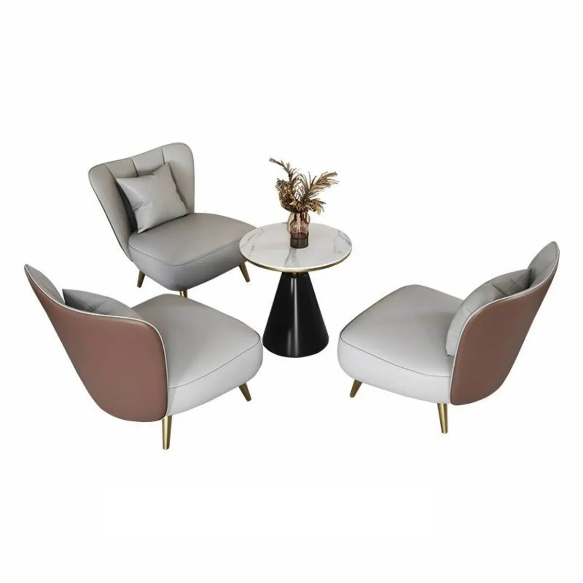Grey Waterproof Leather Upholstered Back Chair Set Image - 5