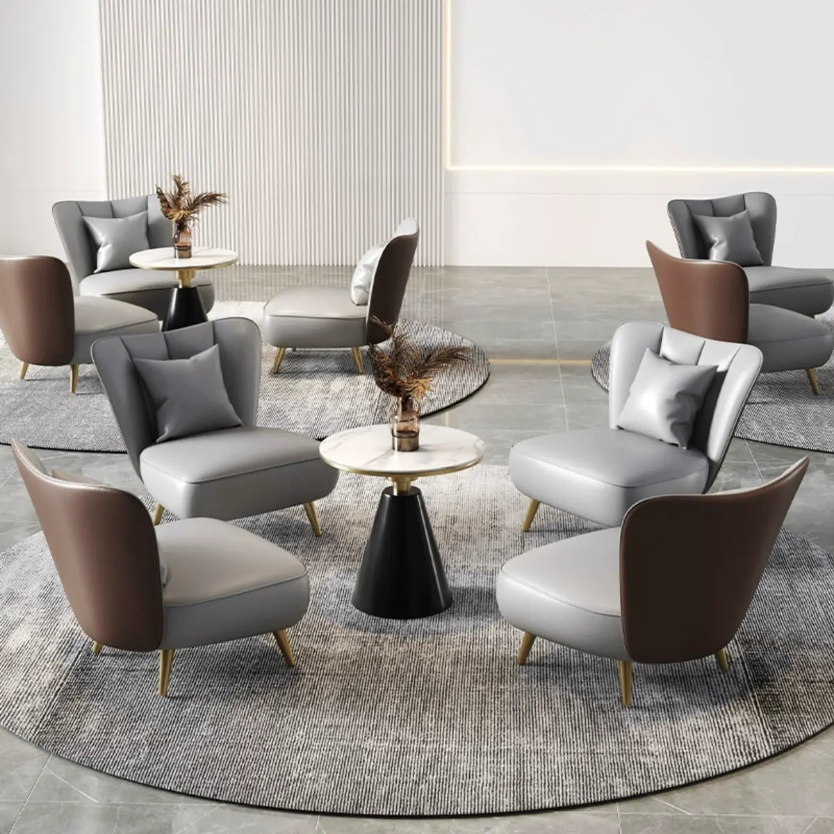 Grey Waterproof Leather Upholstered Back Chair Set Image - 6
