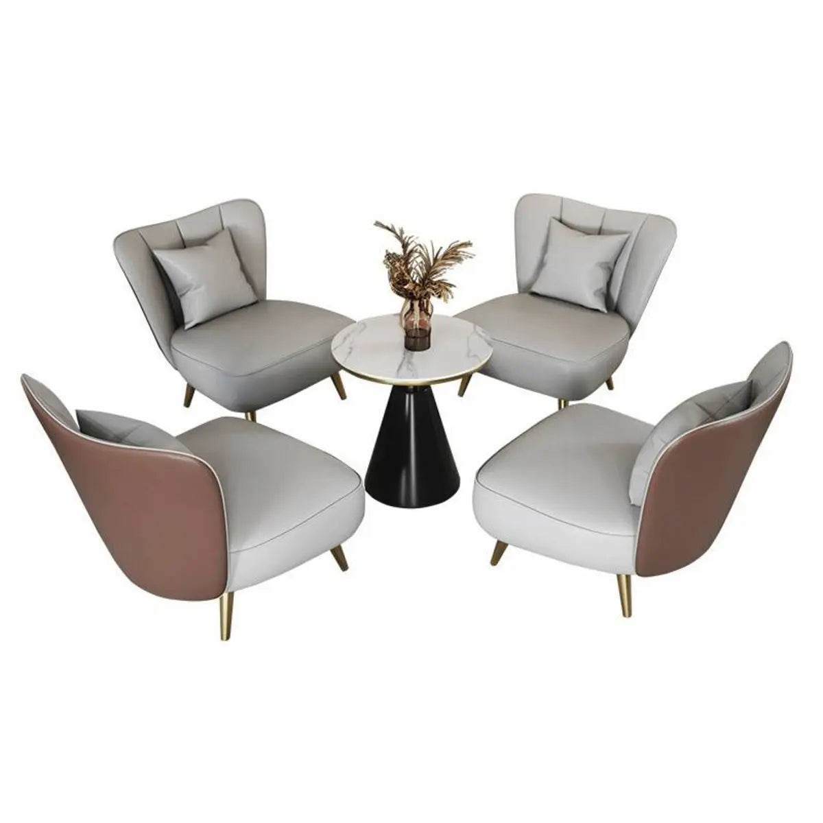 Grey Waterproof Leather Upholstered Back Chair Set Image - 7