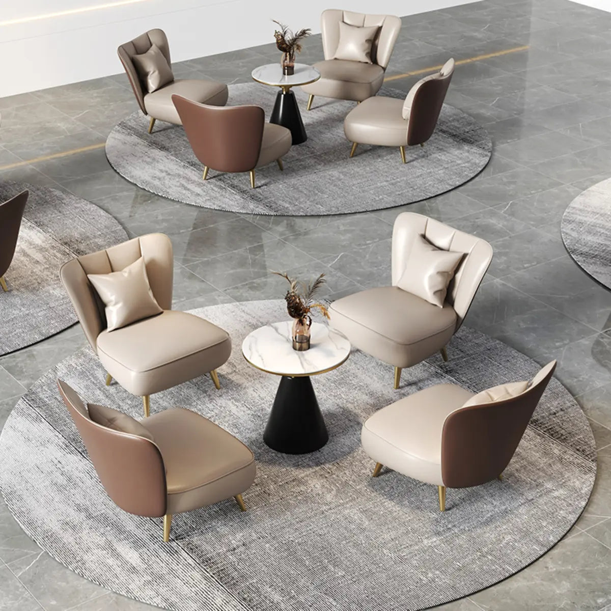 Grey Waterproof Leather Upholstered Back Chair Set Image - 8