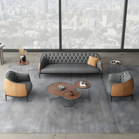 Grey Waterproof Leather Upholstered Back Office Sofa Image - 1