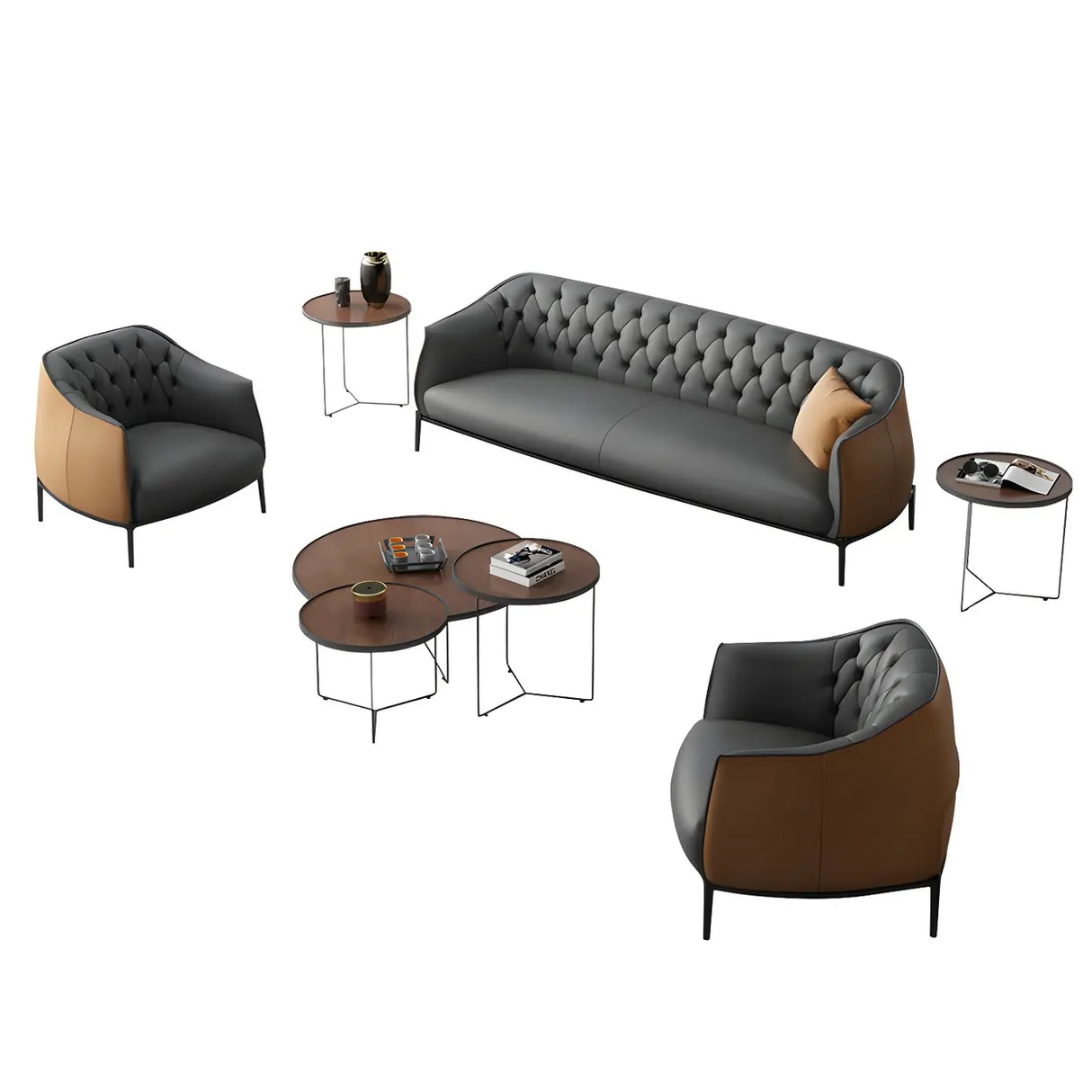 Grey Waterproof Leather Upholstered Back Office Sofa Image - 10