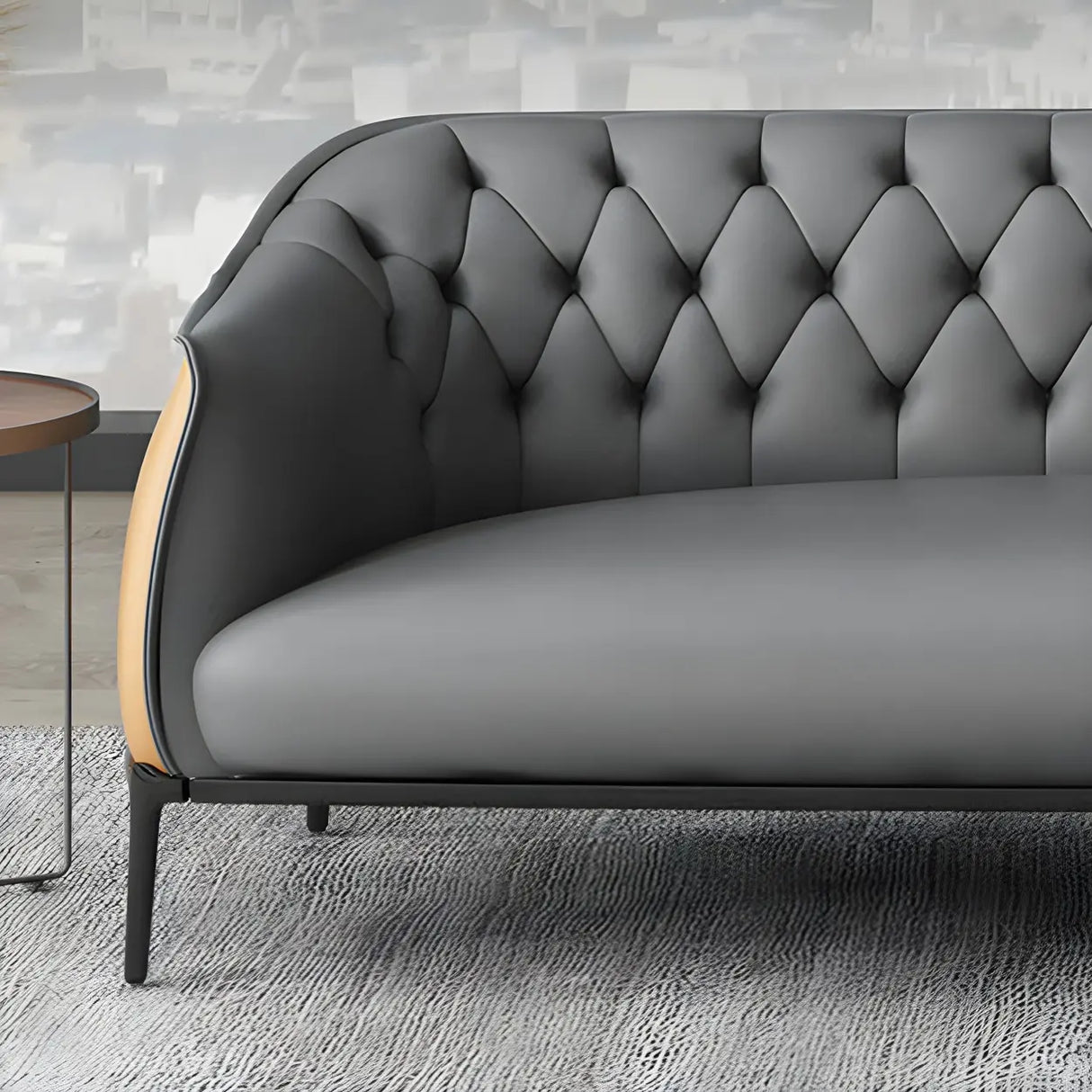 Grey Waterproof Leather Upholstered Back Office Sofa Image - 12