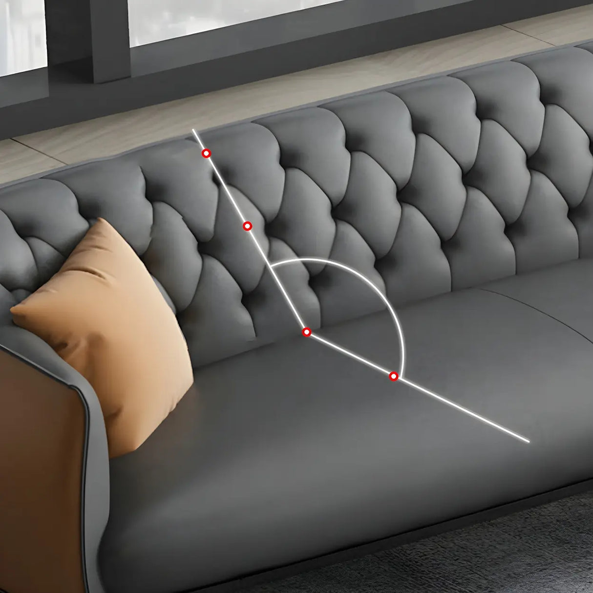 Grey Waterproof Leather Upholstered Back Office Sofa Image - 14
