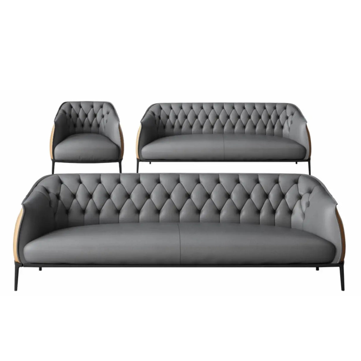 Grey Waterproof Leather Upholstered Back Office Sofa Image - 3