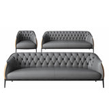 Grey Waterproof Leather Upholstered Back Office Sofa Image - 3