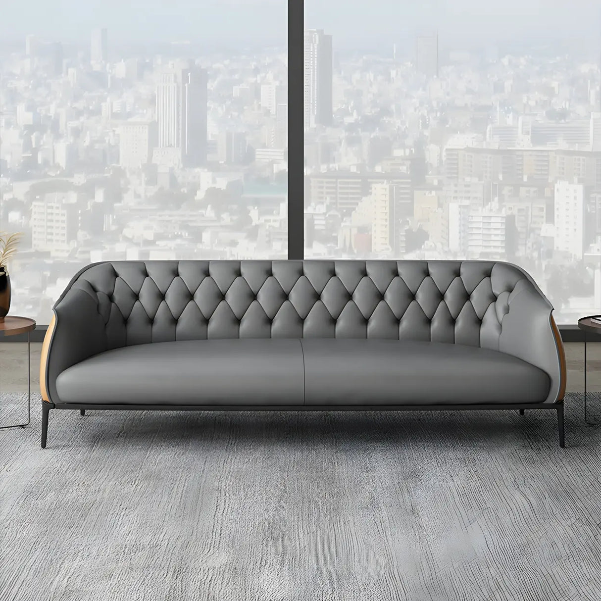 Grey Waterproof Leather Upholstered Back Office Sofa Image - 4
