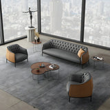 Grey Waterproof Leather Upholstered Back Office Sofa Image - 5
