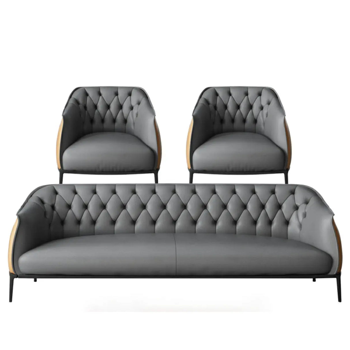 Grey Waterproof Leather Upholstered Back Office Sofa Image - 6