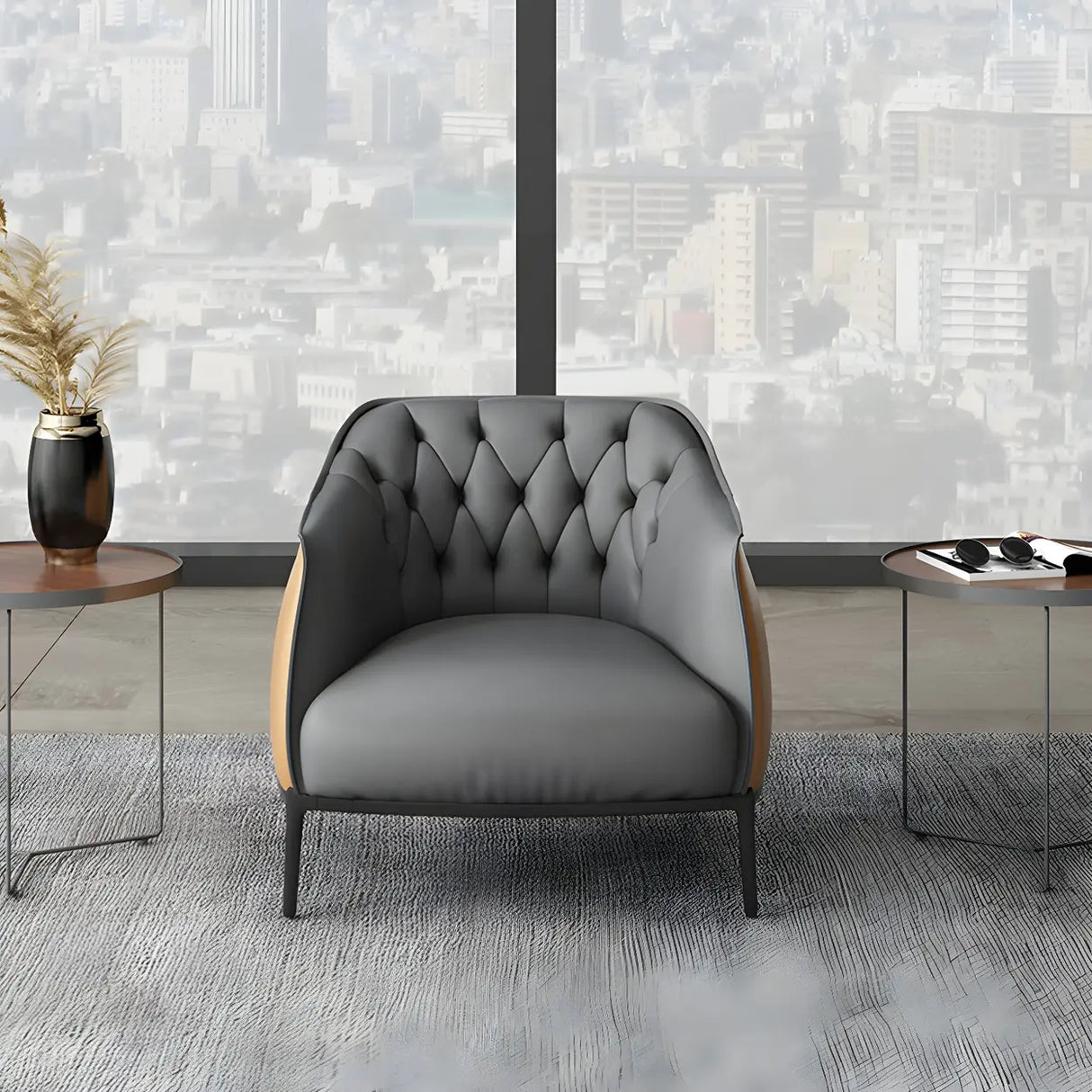 Grey Waterproof Leather Upholstered Back Office Sofa Image - 8