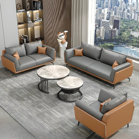 Grey Waterproof Leather Upholstered Back Reception Sofa Image - 1