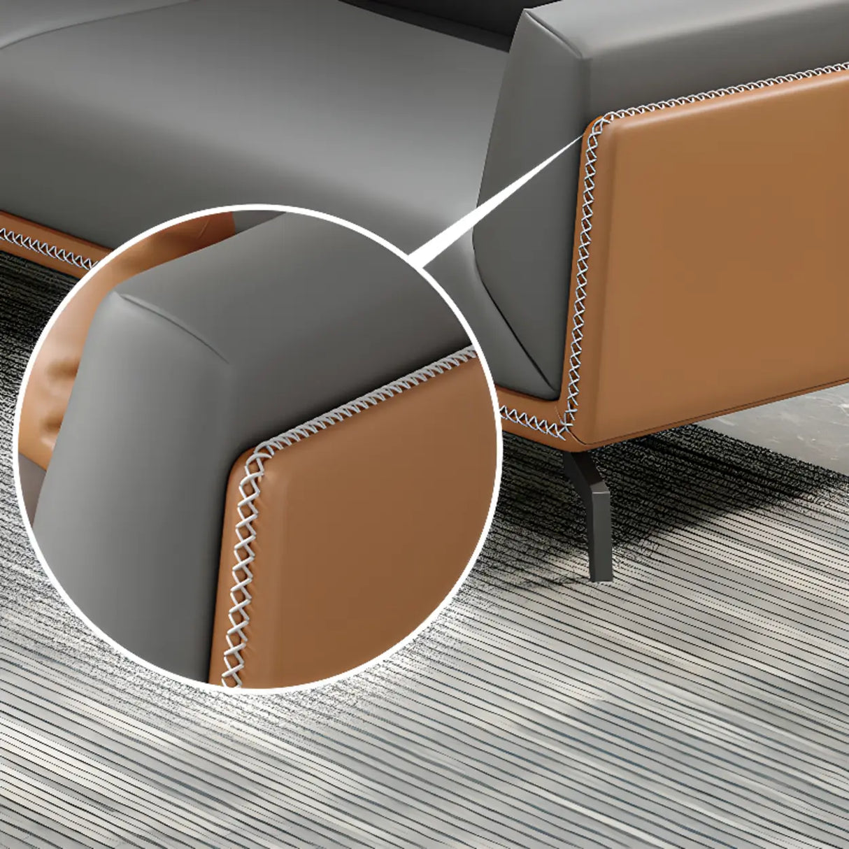 Grey Waterproof Leather Upholstered Back Reception Sofa Image - 10