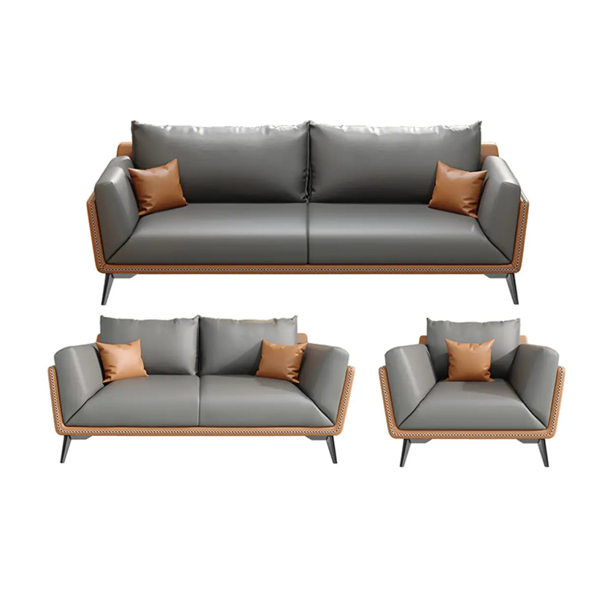 Grey Waterproof Leather Upholstered Back Reception Sofa Image - 13