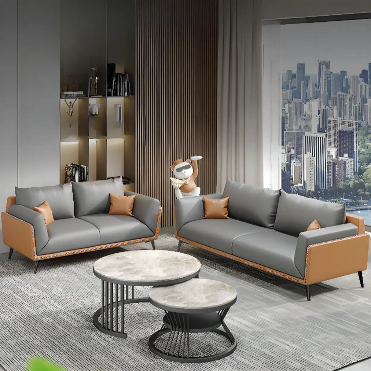 Grey Waterproof Leather Upholstered Back Reception Sofa Image - 4