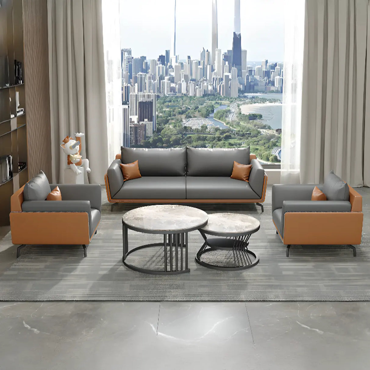 Grey Waterproof Leather Upholstered Back Reception Sofa Image - 6