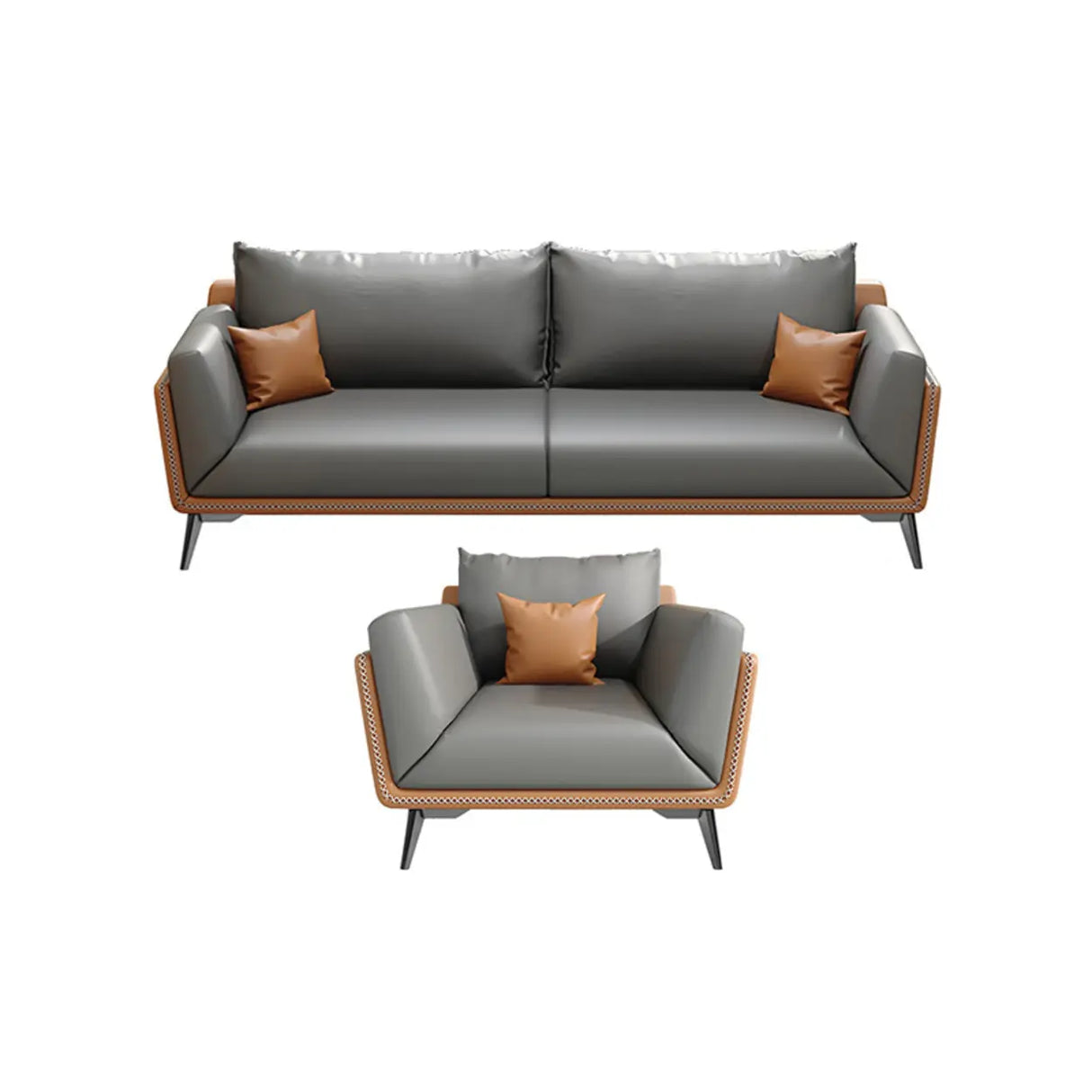 Grey Waterproof Leather Upholstered Back Reception Sofa Image - 7