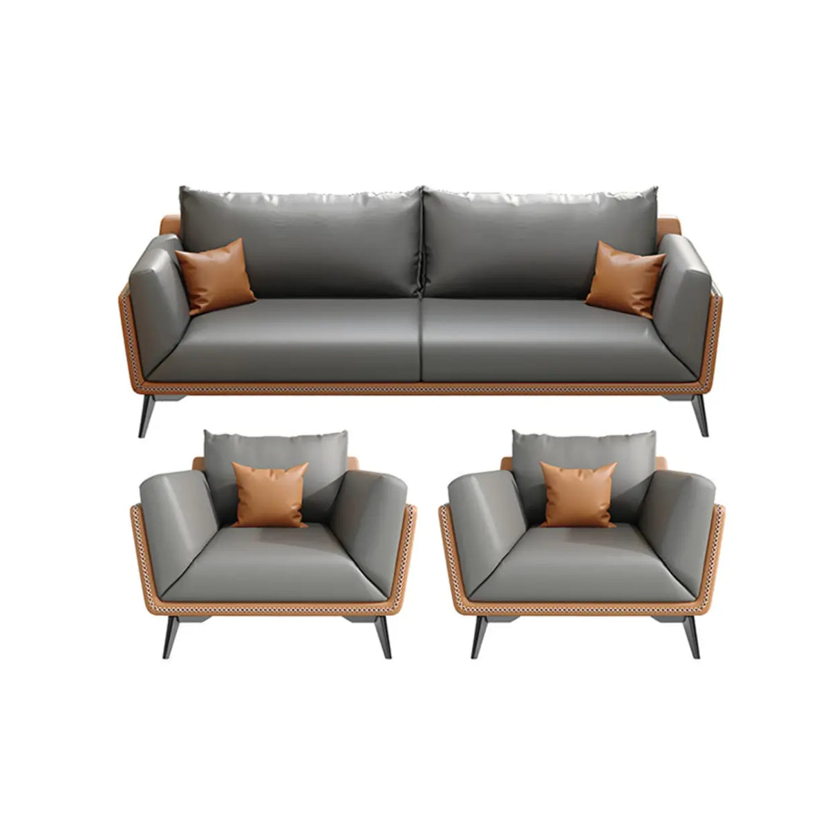 Grey Waterproof Leather Upholstered Back Reception Sofa Image - 9