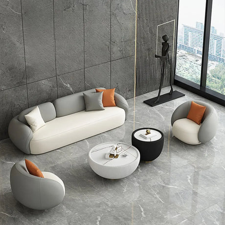 Grey White Scratch Resistant Leather Tight Back Sofa Image - 1
