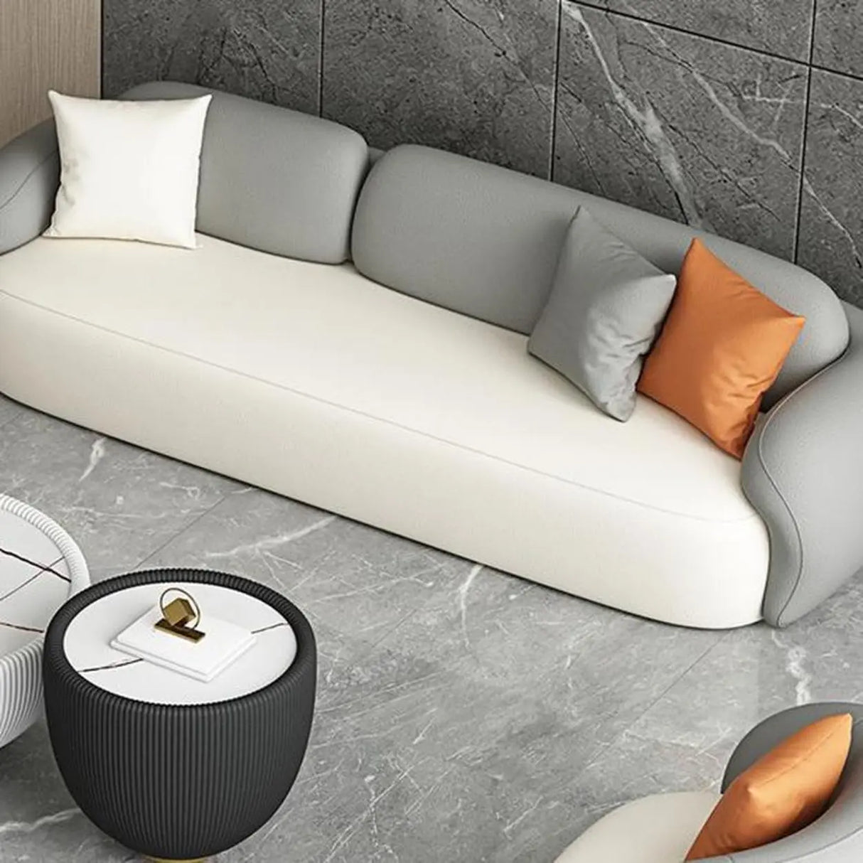 Grey White Scratch Resistant Leather Tight Back Sofa Image - 4